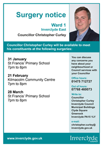 Councillor Christopher Curley Surgeries Jan - March 2018
